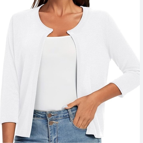 NWT Urban CoCo 3/4 Sleeve Open Front Lightweight Cardigan Shrug S White - Picture 2 of 11